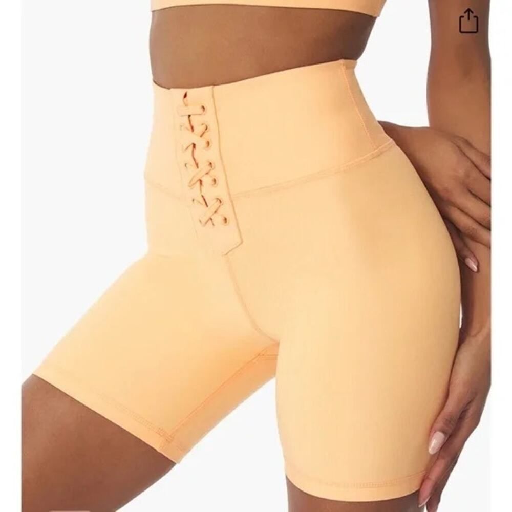 We Wore What Peach Lace Up Biker Shorts XS‎